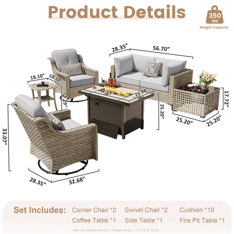 High Density Pe Cane Outdoor Sofa With Stove And Swivel Chair, Gray