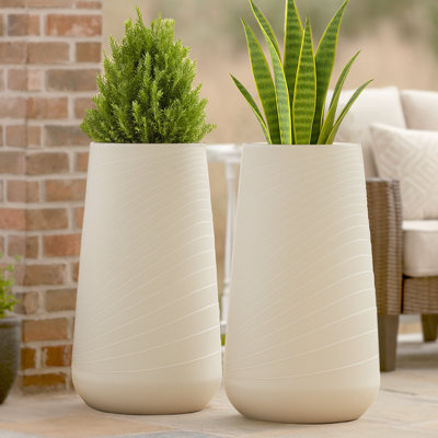 Set Of 2 Tall White Indoor Decorative Planter, Modern Contemporary Self Watering Pot Home, Porch, Patio Decor Gifts