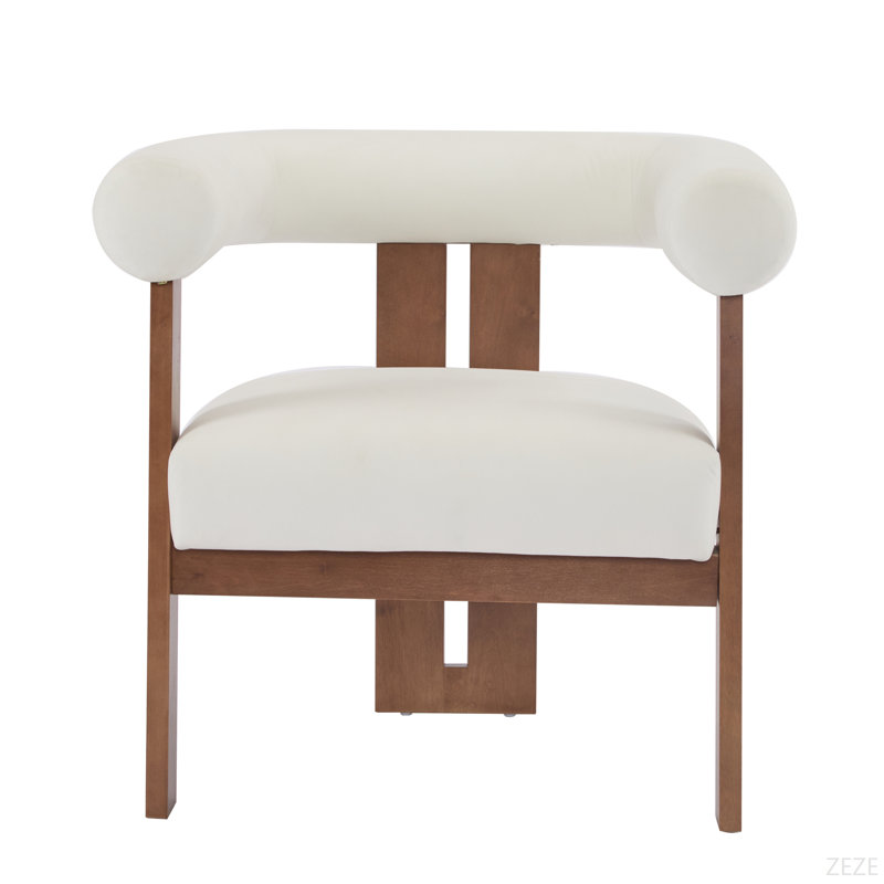 Chaise d'appoint moderne rembourrée avec accoudoirs ronds, Beige