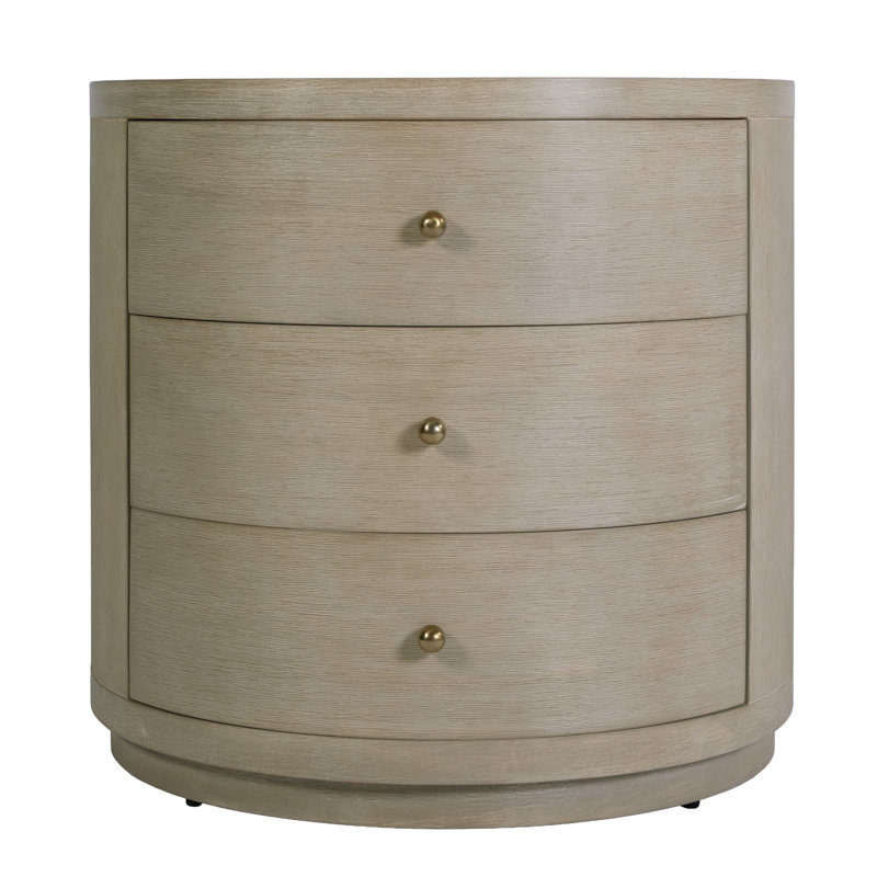 Table de bout ronde à 3 tiroirs en bois brun naturel 28 po Celine, Antique Taupe