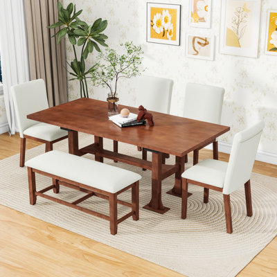 Charmant 6-Piece Extendable Dining Table Set with Removable Leaf, Dining Chair and Bench