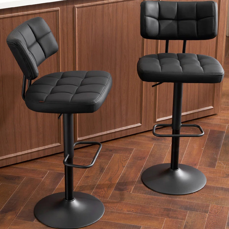 Swivel Adjustable Height Bar Stools with Footrest and Thick Cushion Curved Backrest(Set of 2), Black