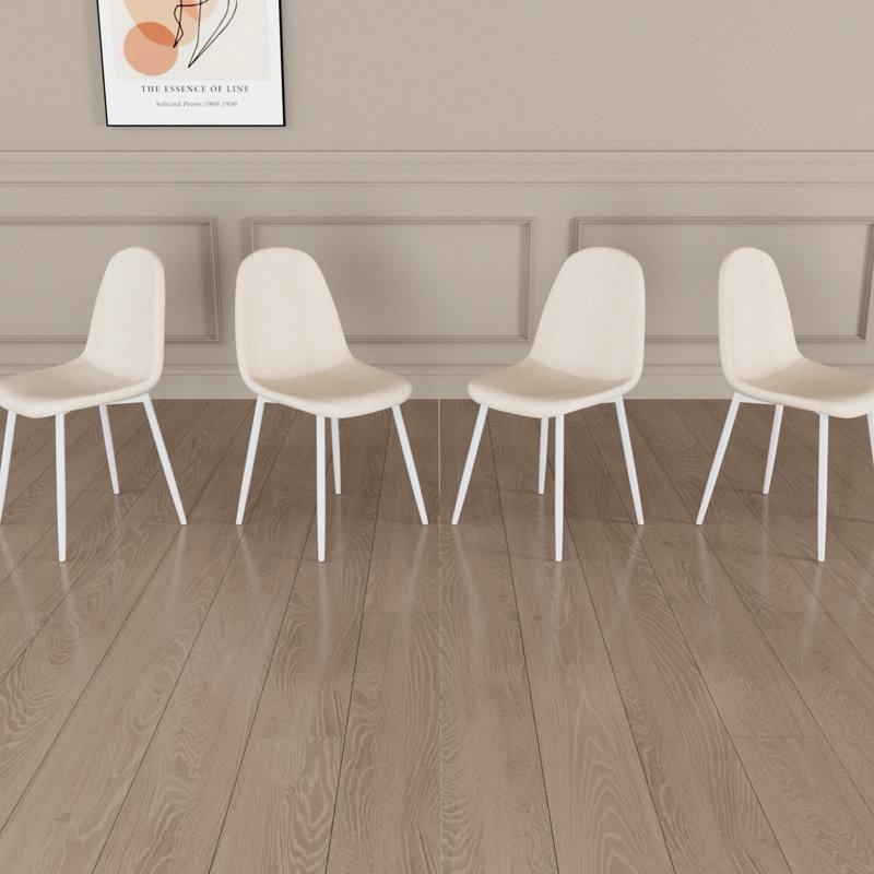Chaises de salle à manger 4 pièces en lin beige avec pieds en métal blanc uni pour une chaise élégante 4 pièces, Stable Daily