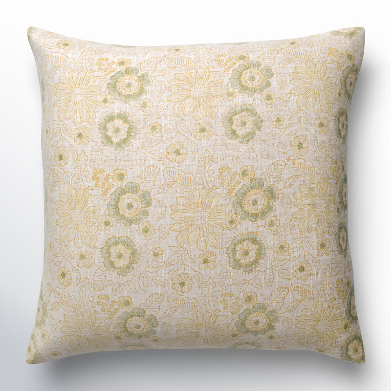 Tambra Floral Linen Reversible Pillow Cover, 22" x 22", Polyester/Polyfill