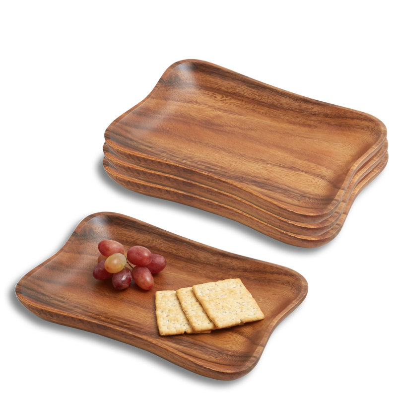 Plateau de service en bois d'acacia pincé - ensemble de 4, L 9,5 po x l 6 po
