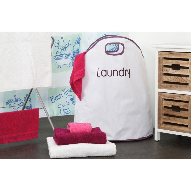 Oxford Fabric Laundry Bag with Handles, White/Purple