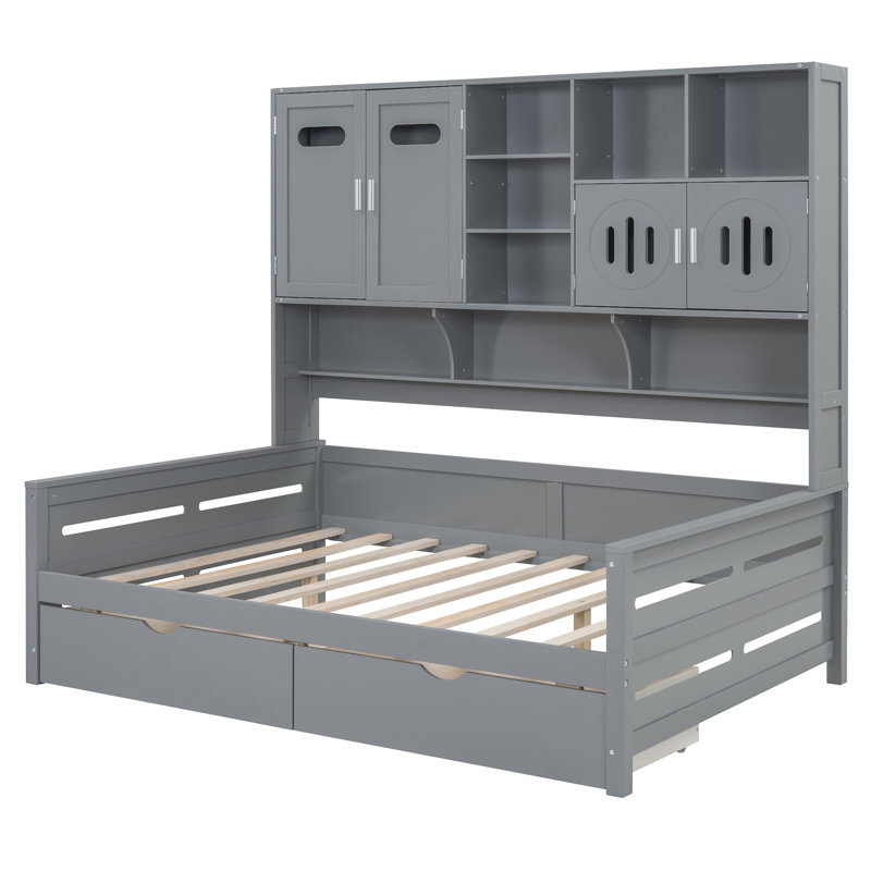 Wooden Daybed With 2 Drawers, Gray, Full/Double