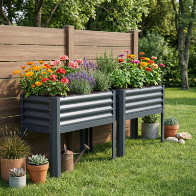 Lit de jardin surélevé avec pieds, pot de fleurs surélevé en métal galvanisé pour légumes et fleurs