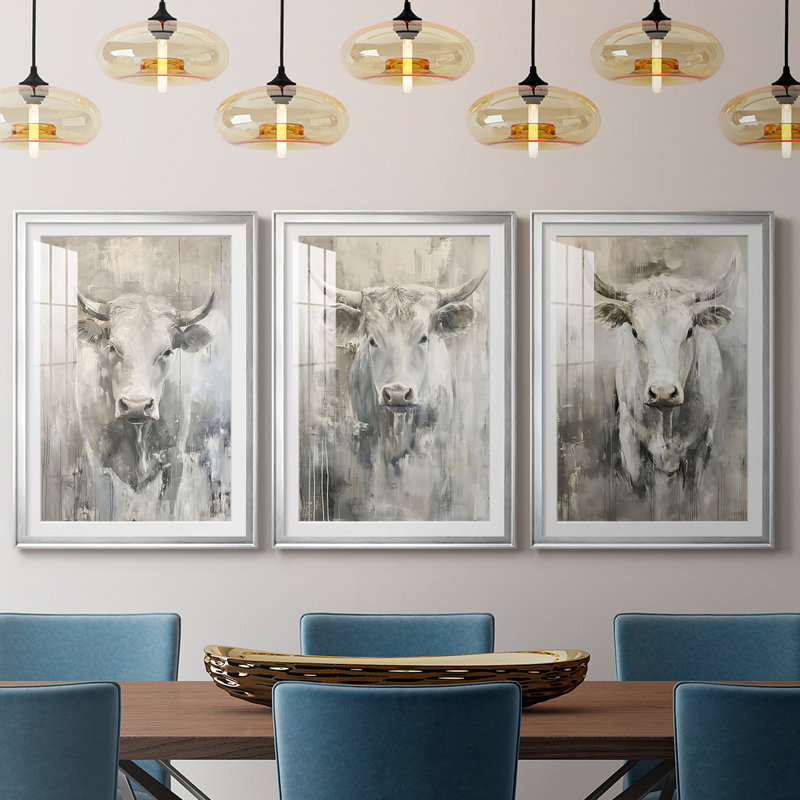 ANIMALS Series Cxxxx - Impression encadrée sur mesure de qualité supérieure - 3 pièces, H 30 po x l 63 po, Argent argent