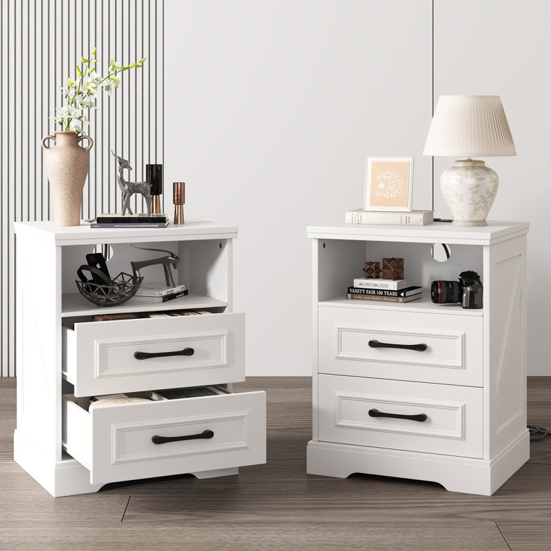 Ensemble de chambre à coucher 3 pièces Brigman, commode double 6 tiroirs l 47,2 po et deux tables de chevet 2 tiroirs avec station de charge