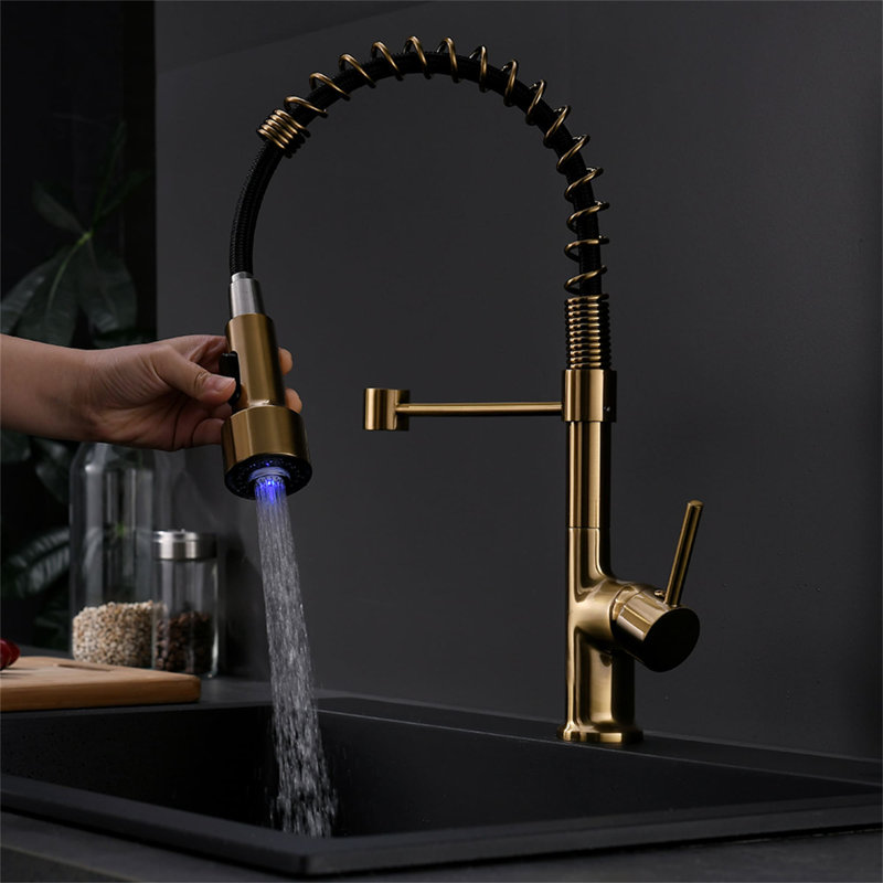 Robinet de cuisine rétractable à poignée simple avec accessoires