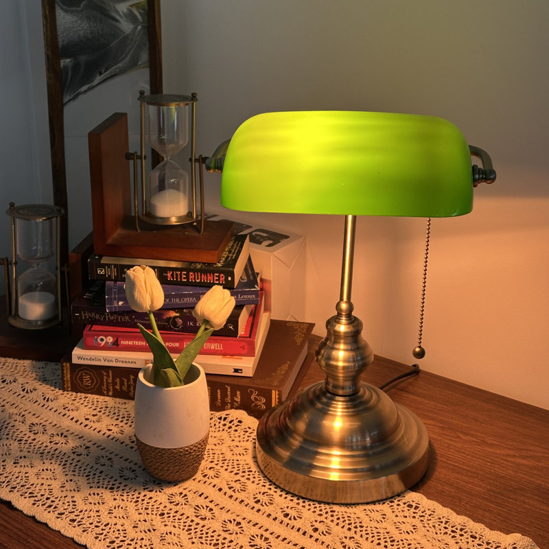 Metal Bankers Lamp, 36cm (H) x 26.5cm (W) x 18cm (D), Green
