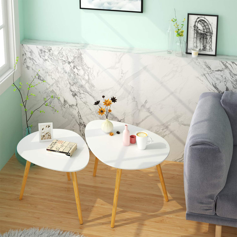 Three Leg Coffee Table, White, 46.23" H x 75.8" W x 52.7" D