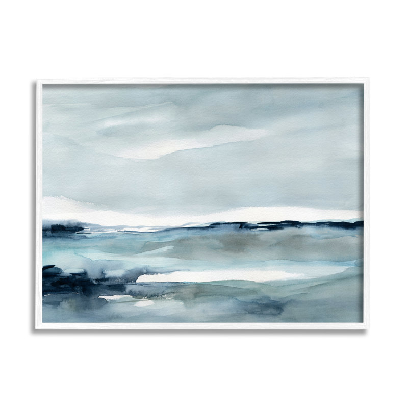 Paysage abstrait de l'océan polaire désolé, H 30 po x l 24 po, Giclée encadrée blanc bord de mer