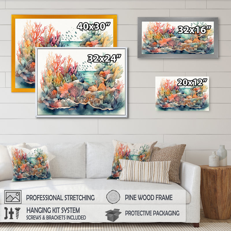 Vibrant Coral Reef II - Print, 30" H x 40" W x 1.5" D, Black Floater Framed