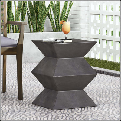 Outdoor Lightweight Concrete Side Table with Angled Geometric Lines and Square Top