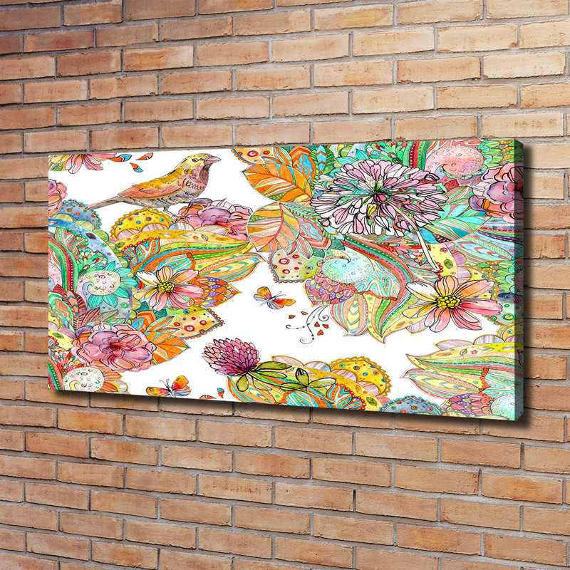 Bird And Ornaments - Wrapped Canvas Print