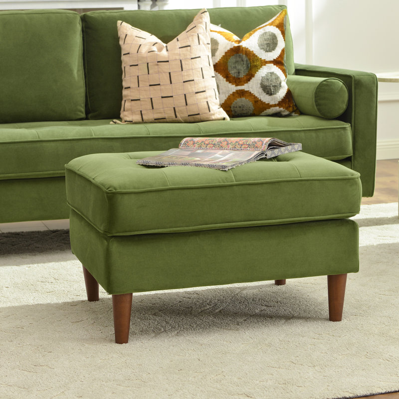 Geo 30" Wide Upholstered Ottoman, Olive Green, Velvet