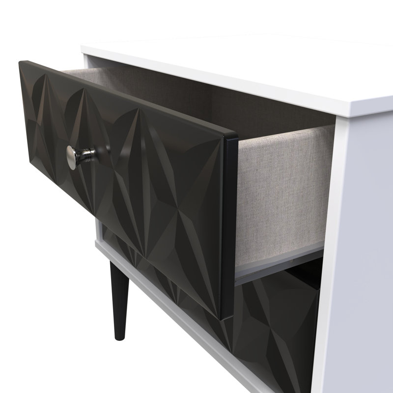 Carnlea 58cm W Manufactured Wood Bedside Table, Deep Black/White
