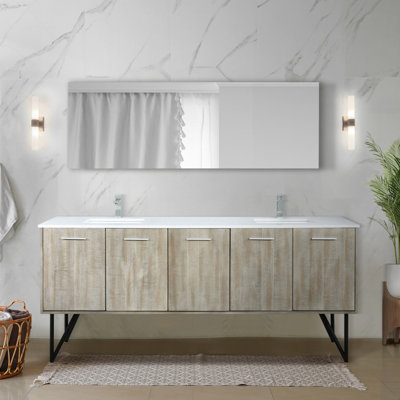 Meuble-lavabo double 80 po Rustic X P 20 po D, dessus en quartz blanc et robinet chromé