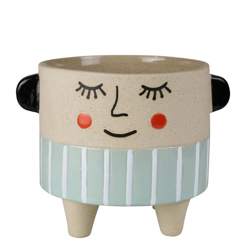 Cache-pot en céramique Carlyse, Crème / bleu, H 4,5 po x l 6 po x P 5 po