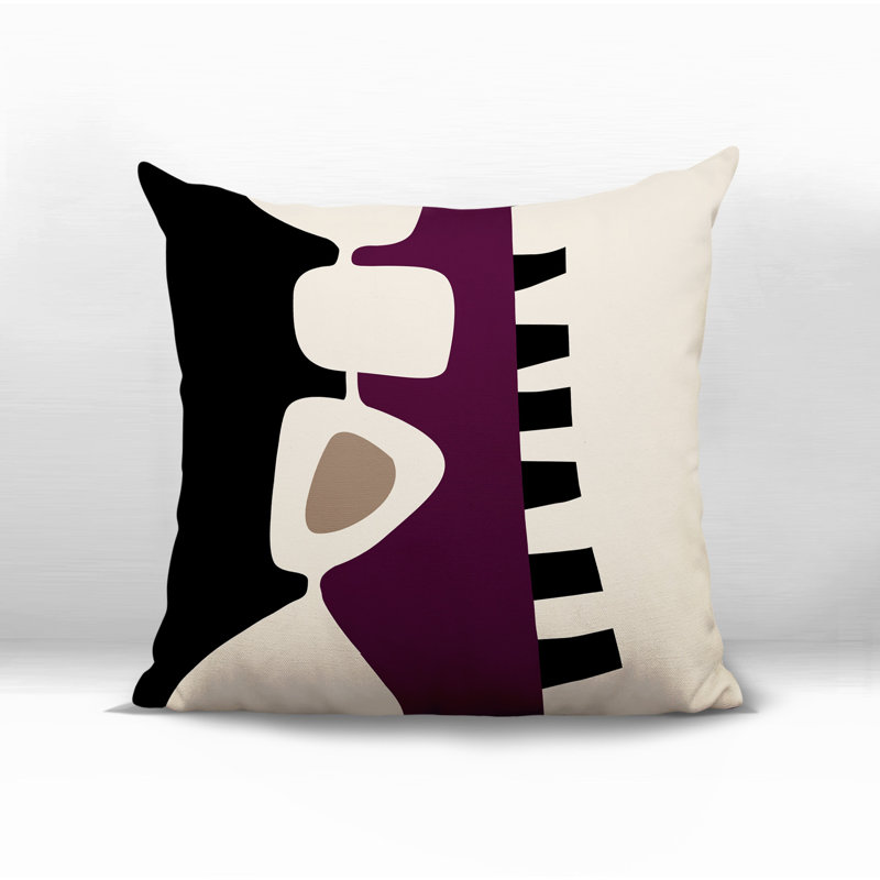 Oreiller carré réversible intérieur / extérieur Kanai, H 17 po x l 17 po, Mauve / noir / blanc cassé abstrait