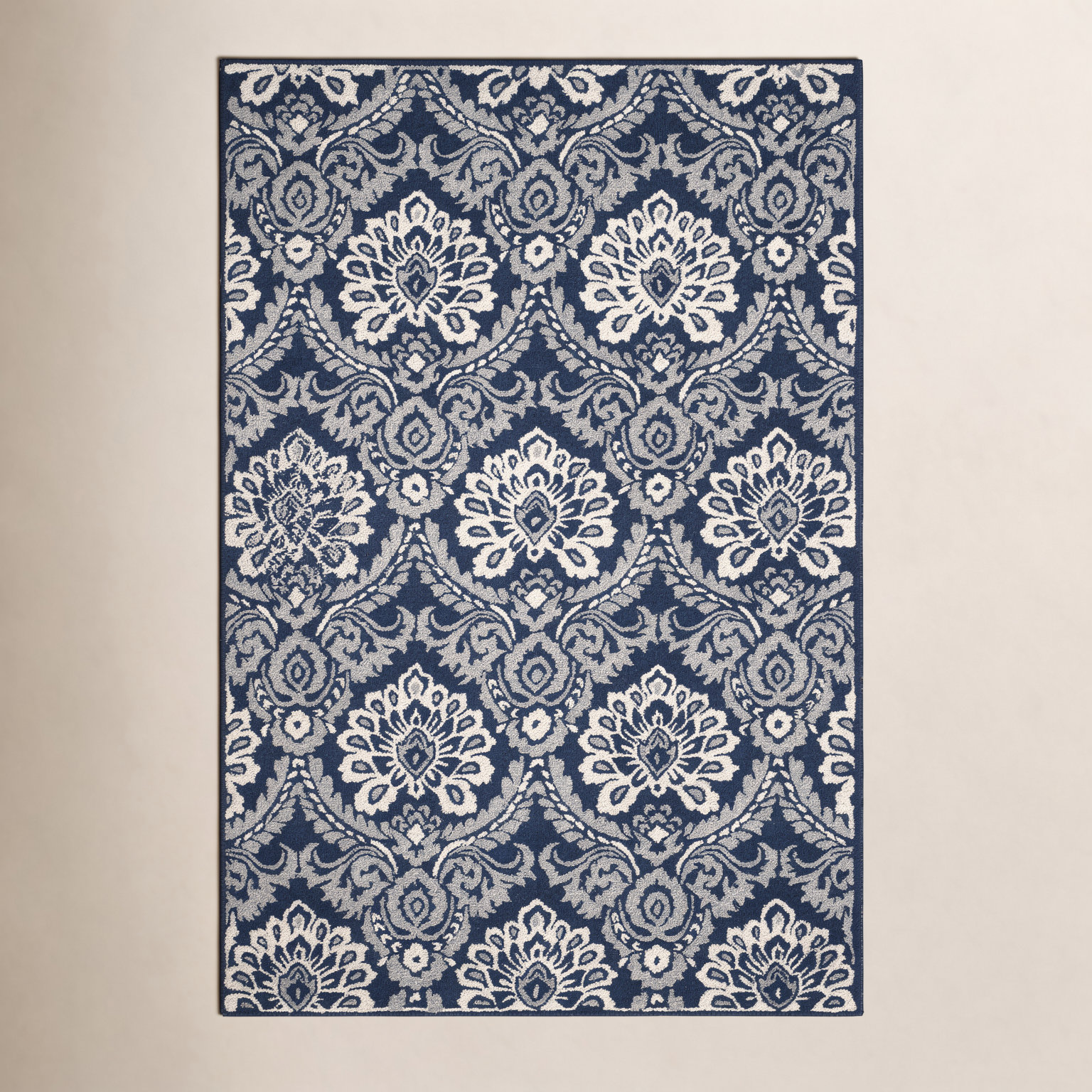 Tansy Navy Ivory Hand-Tufted Wool Rug, Rectangle 5' x 8'