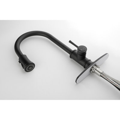Pull Out Spray Kitchen Faucet, Matte Black Finish, Stainless Steel, 360 Rotating Nozzle For Convenient Water Management, Corrosion & Rust, Single Handle To Adjust Temperature Flow Effortless Use,