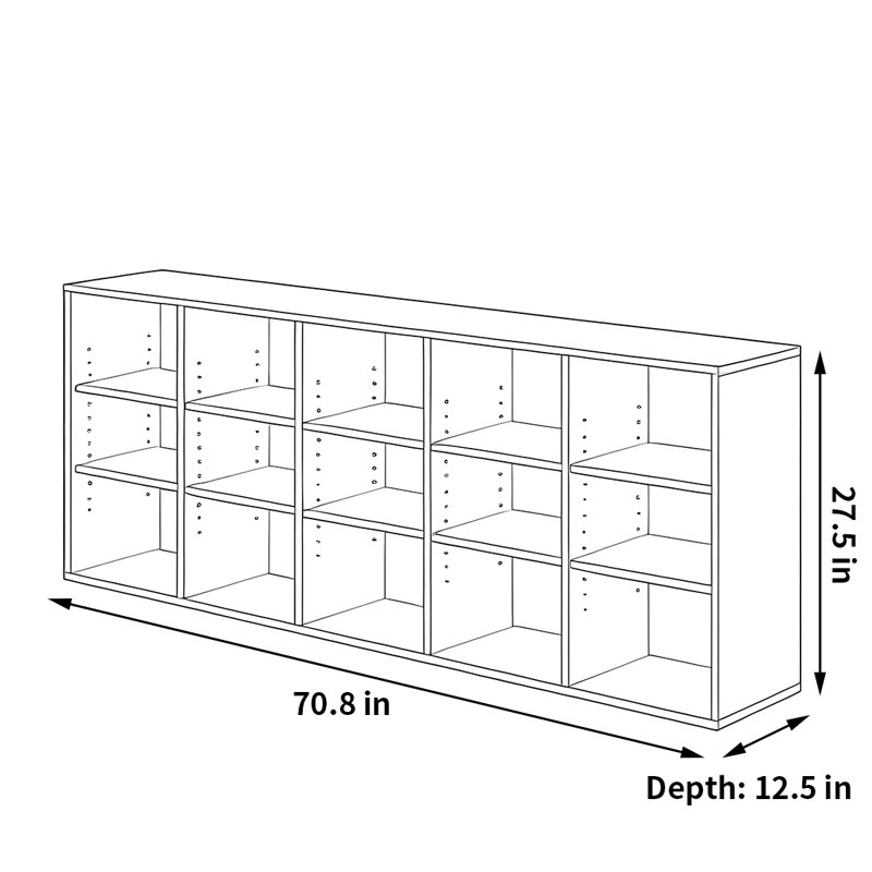 Bibliothèque tendance de style classique, (3 tablettes) H 27,5 po x l 70,8 po x P 12,5 po, Brun