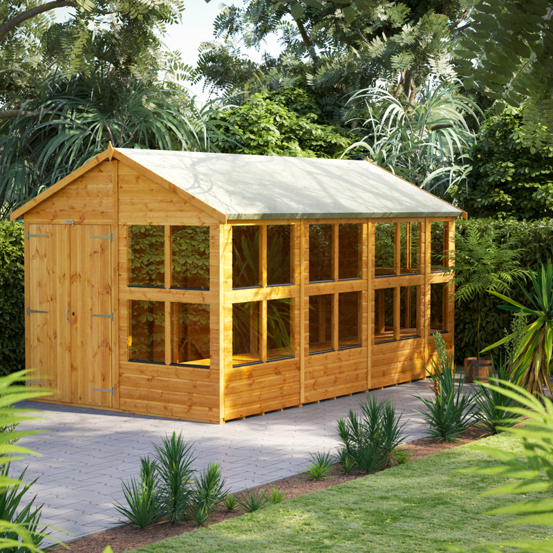 Powersheds 14 x 8ft Timber Tongue & Groove Potting Shed, Double Doors