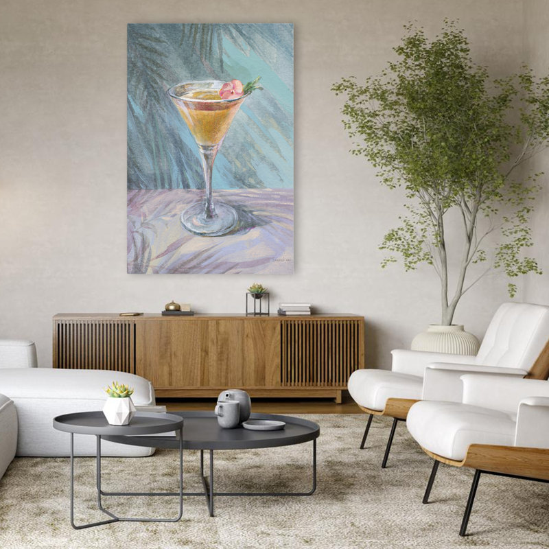 «Happy Hour I Art» bleu et botanique, H 48 po x l 32 po