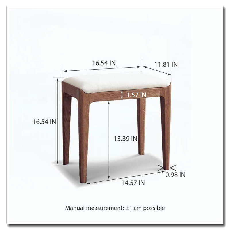 Red Oak Solid Wood Bedroom Vanity Stool, Walnut