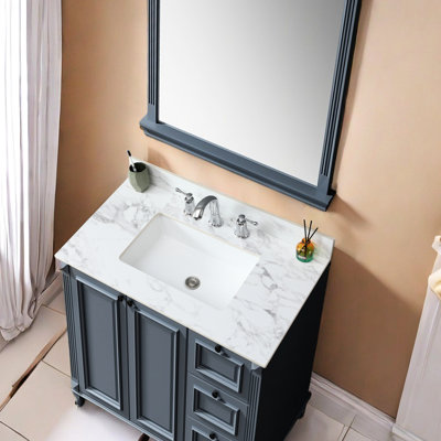 Bathroom Vanity Countertop 37"X22" - Sintered Stone White, Rectangular Undermount Ceramic Sink, Easy To Clean, Modern Style Concept White Sink Top With And 3 Faucet Holes