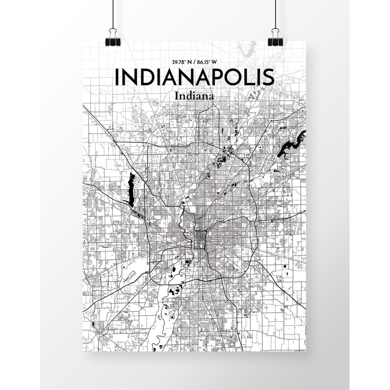 Indianapolis City Map - No Frame Print, 70cm H x 50cm W x 0.13cm D