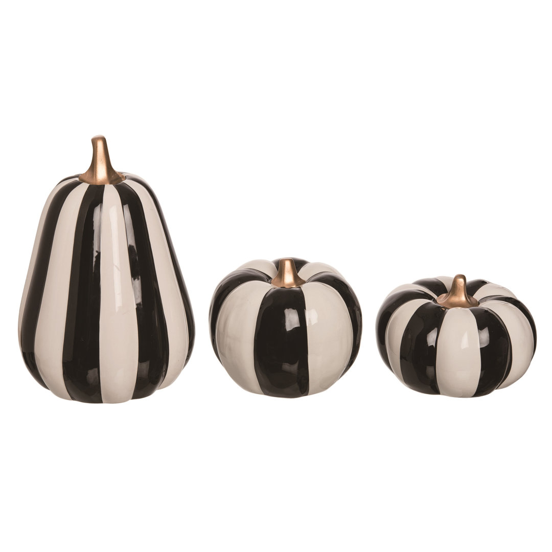 Ceramic 10.25 in. Multicolor Halloween Striped Pumpkins Set of 3 The Holiday Aisle®