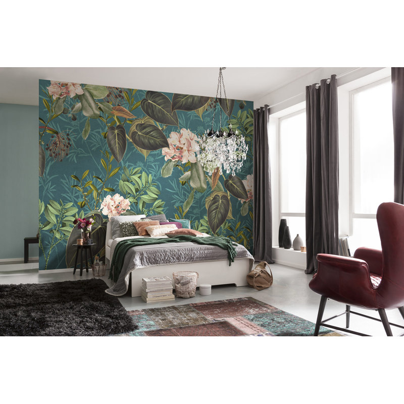 Panneau mural 7 panneaux L 8,2 pi x l 137,8 po Juta Teal Tropic