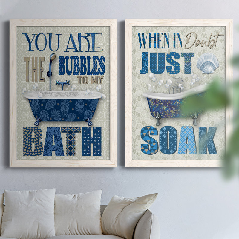 «Bubble Bath», ensemble de 2 encadrements d'art textuel sur toile, H 37,5 po x l 55 po x P 1,5 po, Toile blanche encadrée