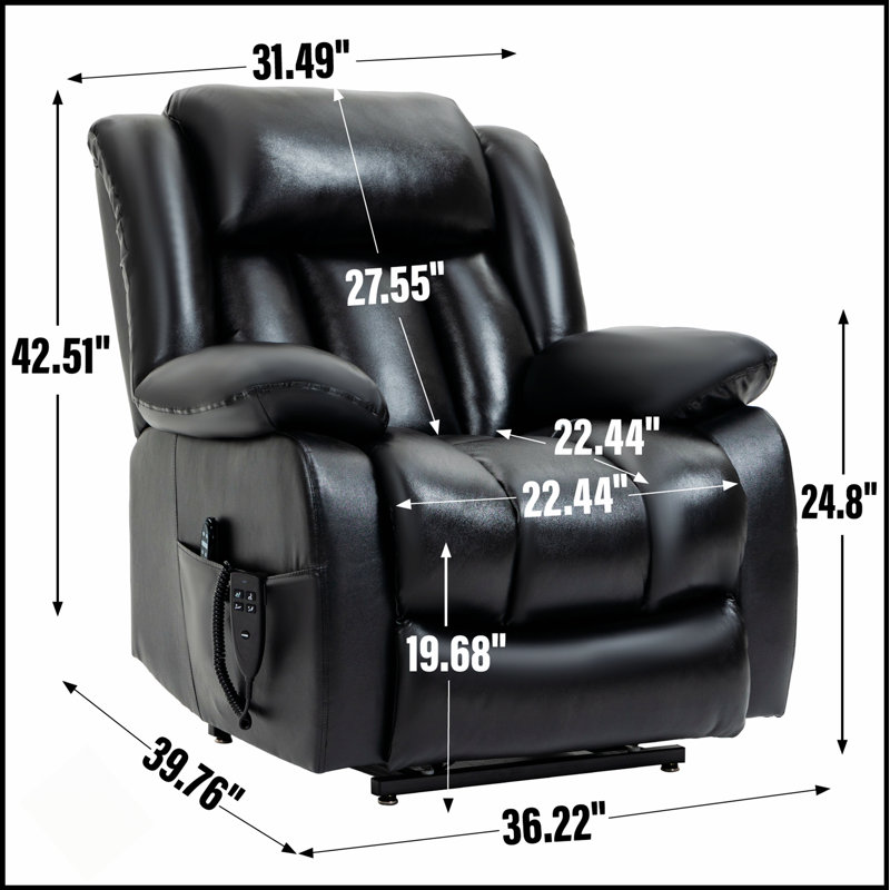 Dual Motor Infinite Position Electric Recliner With Heated Massage, Supports Up To 350 LBS, Genuine Leather Upholstery, Black