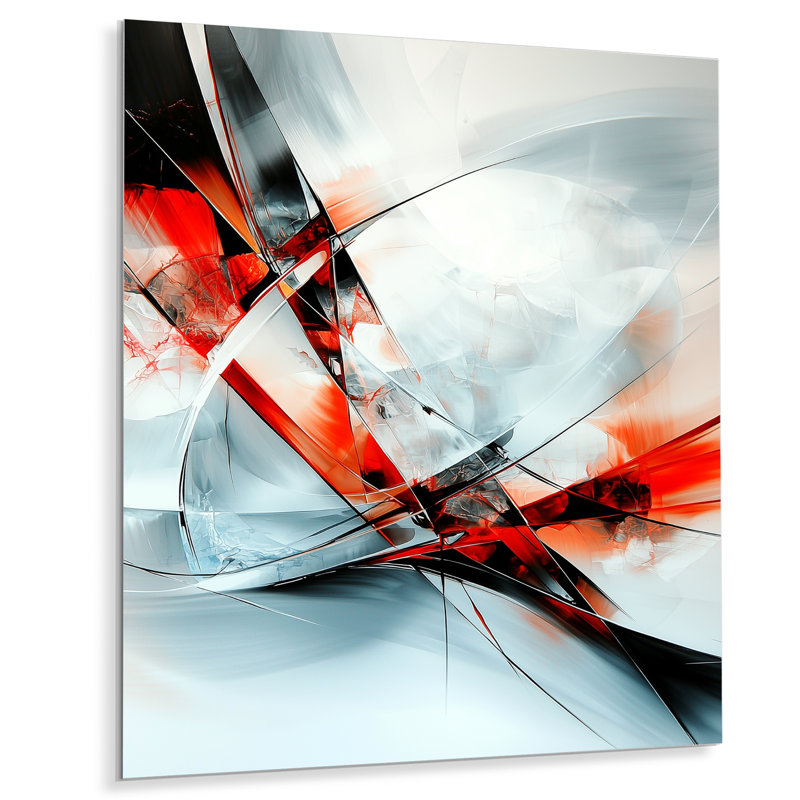 Fractal Red And White Cubist Fight I - Abstract Cubism Metal Decor, Modern Metal Print, 32" H x 16" W x 0.84" D