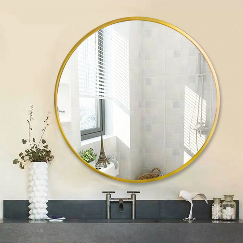 Miroir rond trempé pour salle de bain, 32 po x 32 po, Or, Métal