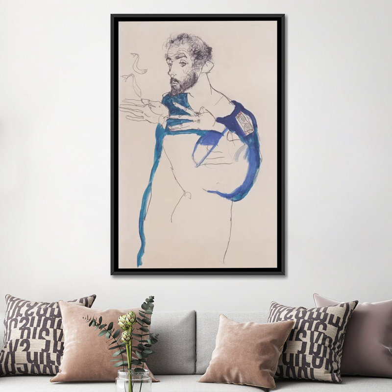 "Gustav Klimt" Im Blauen Malerkittel "par Egon Shiele, reproduction d'art sur toile, H 60 po x l 40po x P 1,5 po
