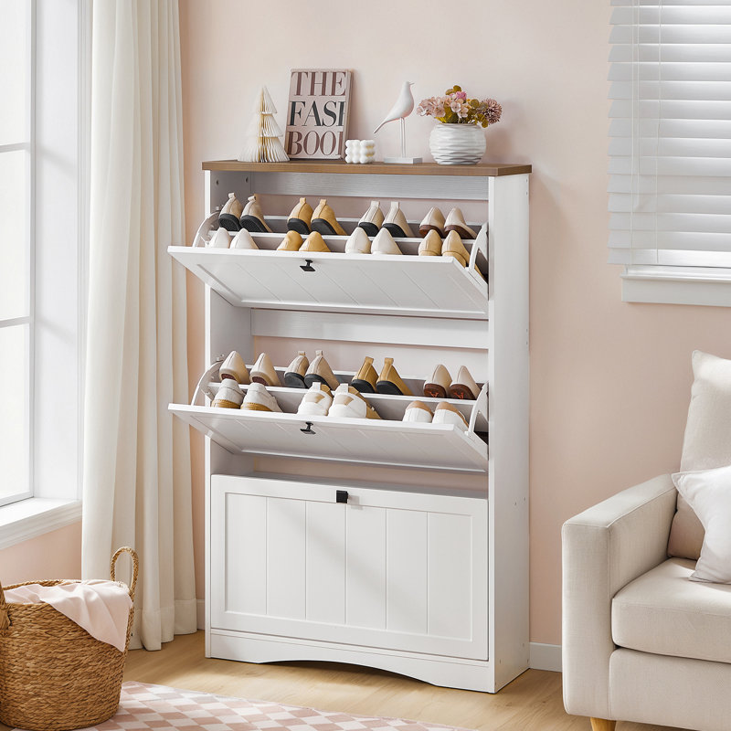 Shoe Storage Cabinet For Entryway With 2 Flip Drawers
