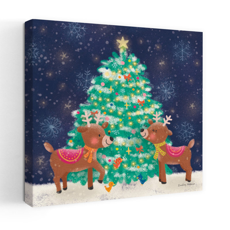 Art contemporain renne de Noël avec animaux, H 36 po x l 36 po