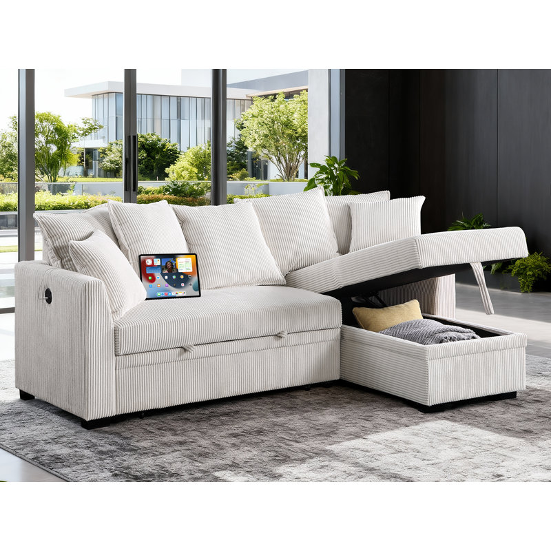 81.5" Pull-Out Sleeper Sectional Sofa with Reversible Storage Chaise, 5 Backrest Pillows, 2 Throw Pillows