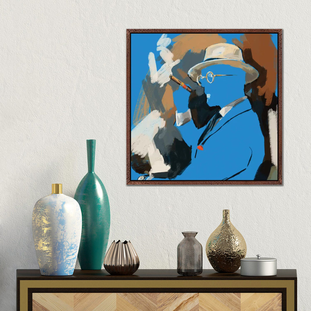 Cigar Lounge In Blue von Sunflowerman - Galerie-verpackte Leinwand Giclée auf Leinwand