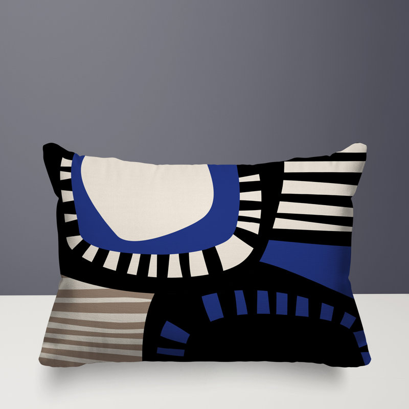 Coussin rectangulaire intérieur / extérieur Alika, Bleu marine / noir / blanc cassé, H 14 po x l 20 po