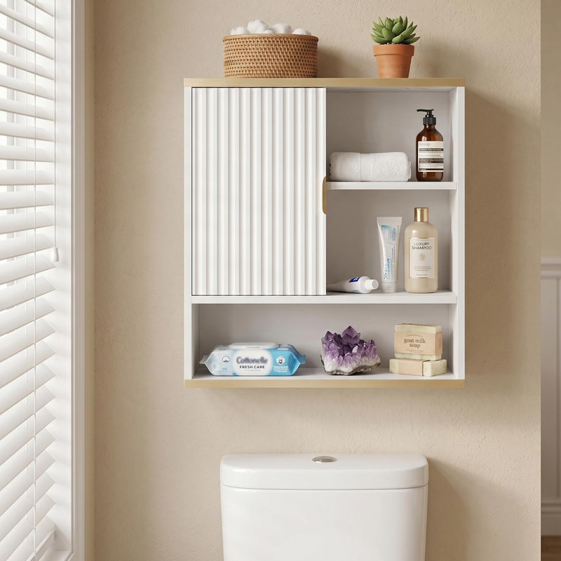 Bathroom Cabinet Wall Mounted Fluted, White
