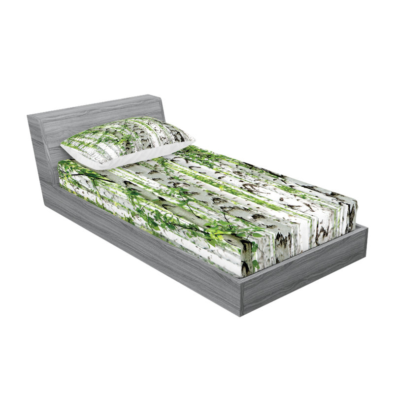 White and Green Forest Print Twin XL Sheet Set