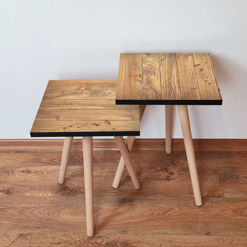 Elegant Nesting Table Set (2 Pieces), Camel Color, 13.8 x 18.5 x 13.8 inches & 13.8 x 16.5 x 13.8 inches | 100% MDF with Beech Wood Legs, Scandinavian Design | Perfect for Living Room & Modern Décor