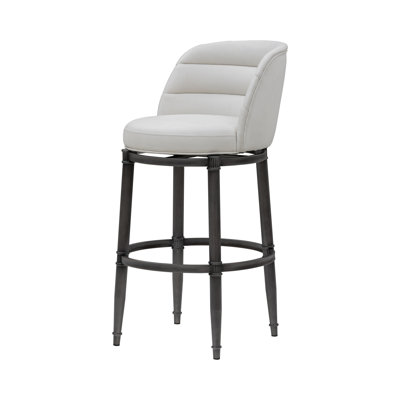 Eunice Commercial Grade Steel Frame White Faux Leather Upholstered Swivel Bar Height Barstool